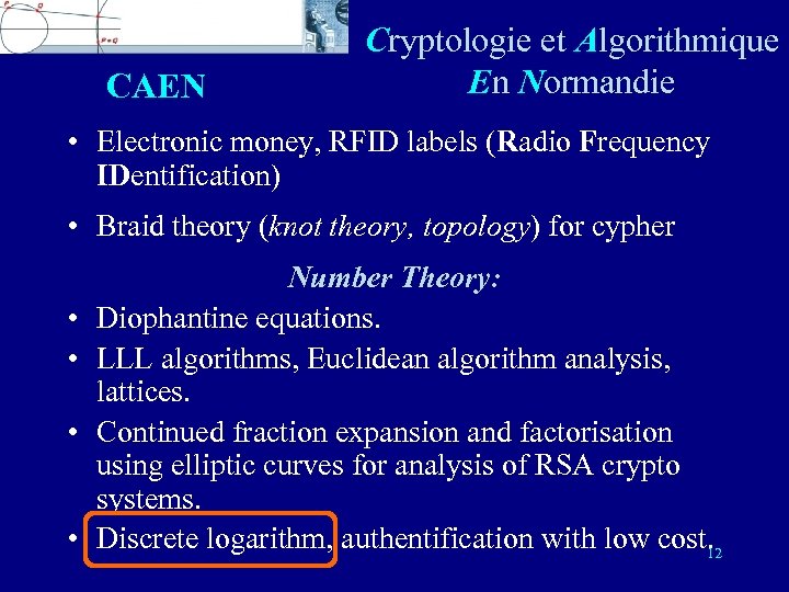 CAEN Cryptologie et Algorithmique En Normandie • Electronic money, RFID labels (Radio Frequency IDentification)