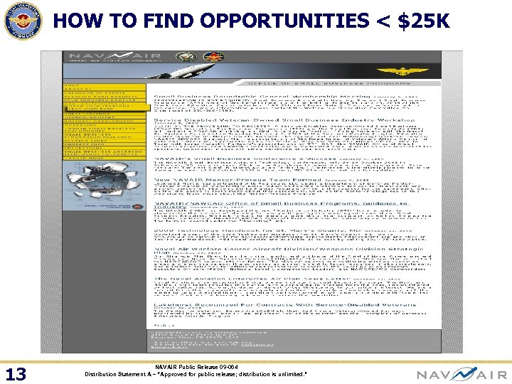 HOW TO FIND OPPORTUNITIES < $25 K 13 NAVAIR Public Release 09 -064 Distribution