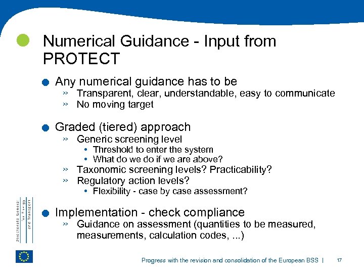  Numerical Guidance - Input from PROTECT . . . Any numerical guidance has