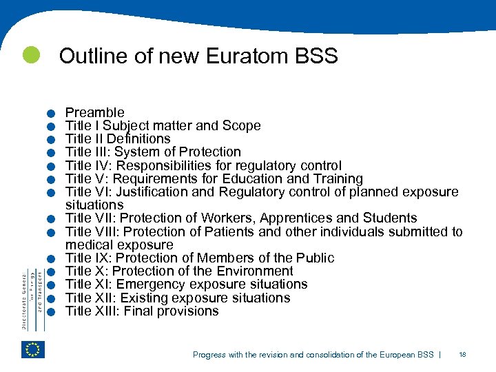  Outline of new Euratom BSS . . . Preamble Title I Subject matter