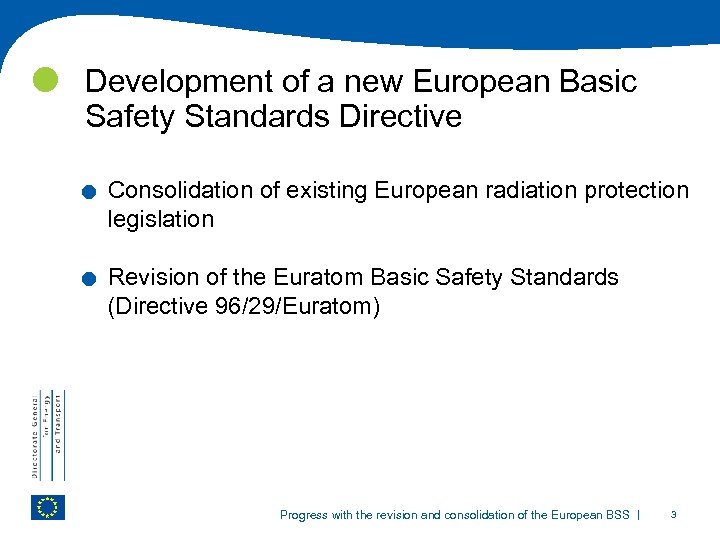  Development of a new European Basic Safety Standards Directive . . Consolidation of