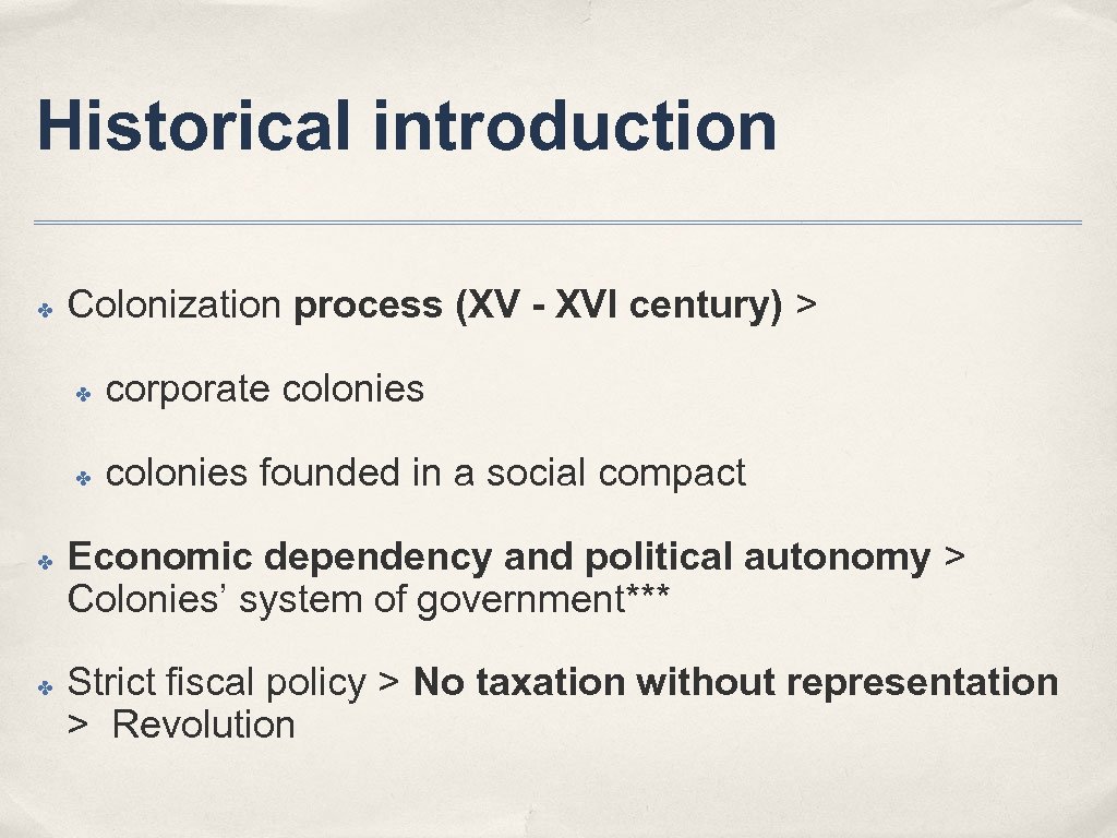 Historical introduction ✤ Colonization process (XV - XVI century) > ✤ ✤ corporate colonies
