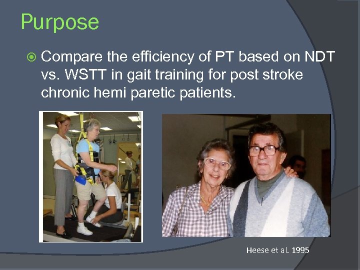 Purpose Compare the efficiency of PT based on NDT vs. WSTT in gait training