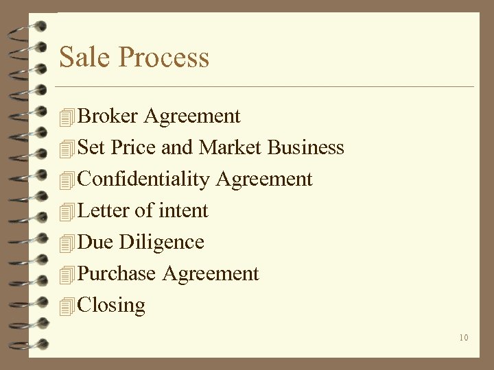 Sale Process 4 Broker Agreement 4 Set Price and Market Business 4 Confidentiality Agreement