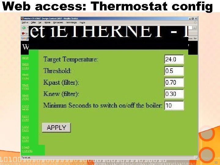 Web access: Thermostat config 22 