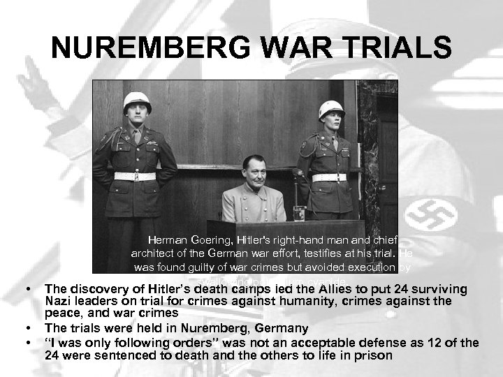 NUREMBERG WAR TRIALS • • • Herman Goering, Hitler's right-hand man and chief architect