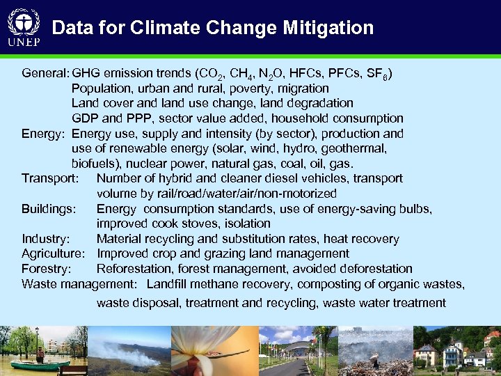 Data for Climate Change Mitigation General: GHG emission trends (CO 2, CH 4, N