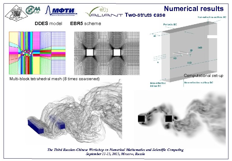 Numerical results Two-struts case DDES model EBR 5 scheme Computational set-up Multi-block tetrahedral mesh