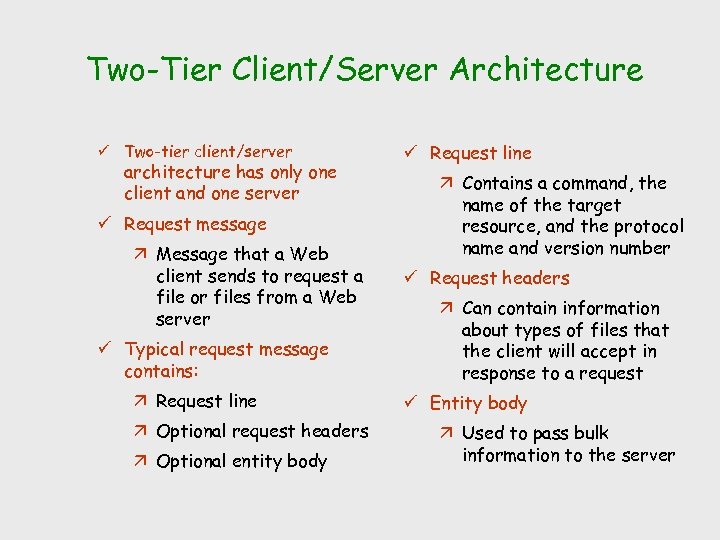 Two-Tier Client/Server Architecture ü Two-tier client/server architecture has only one client and one server