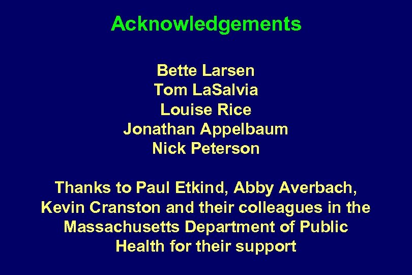 Acknowledgements Bette Larsen Tom La. Salvia Louise Rice Jonathan Appelbaum Nick Peterson Thanks to