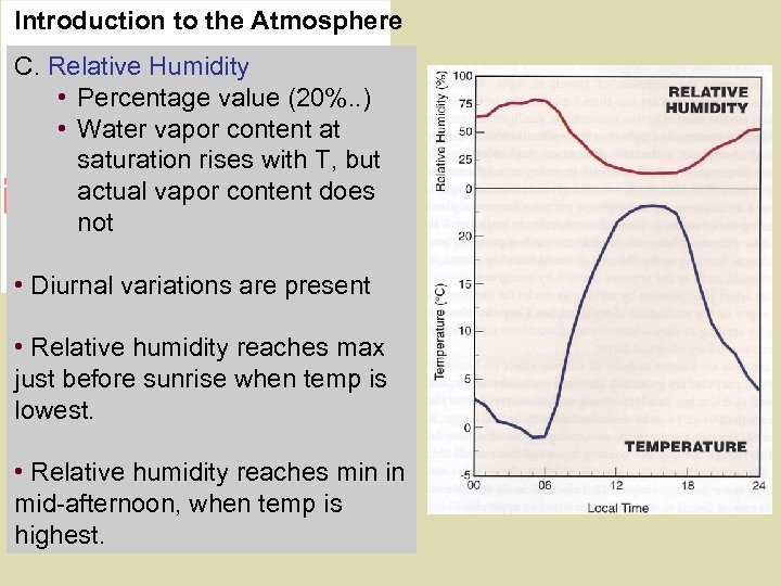 Introduction to the Atmosphere C. Relative Humidity • Percentage value (20%. . ) •