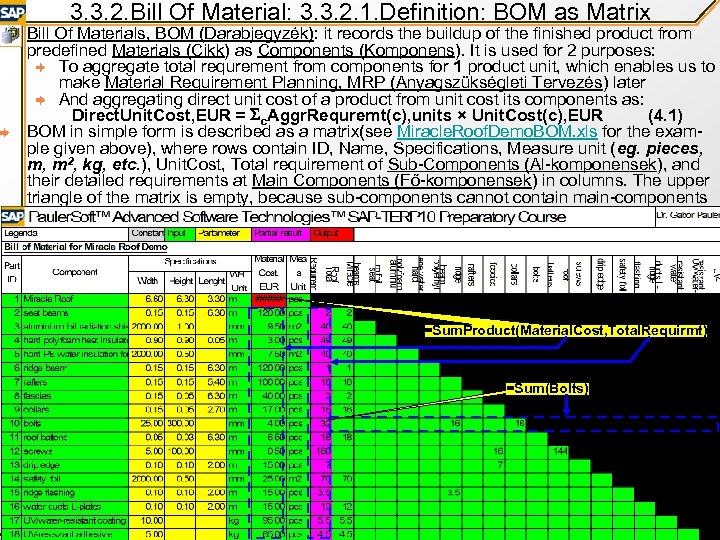 3. 3. 2. Bill Of Material: 3. 3. 2. 1. Definition: BOM as Matrix