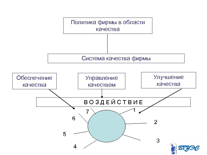 Политика фирмы в области качества Система качества фирмы Обеспечение качества Улучшение качества Управление качеством