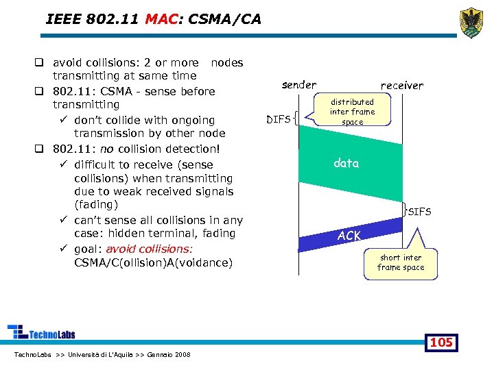 IEEE 802. 11 MAC: CSMA/CA q avoid collisions: 2 or more nodes transmitting at