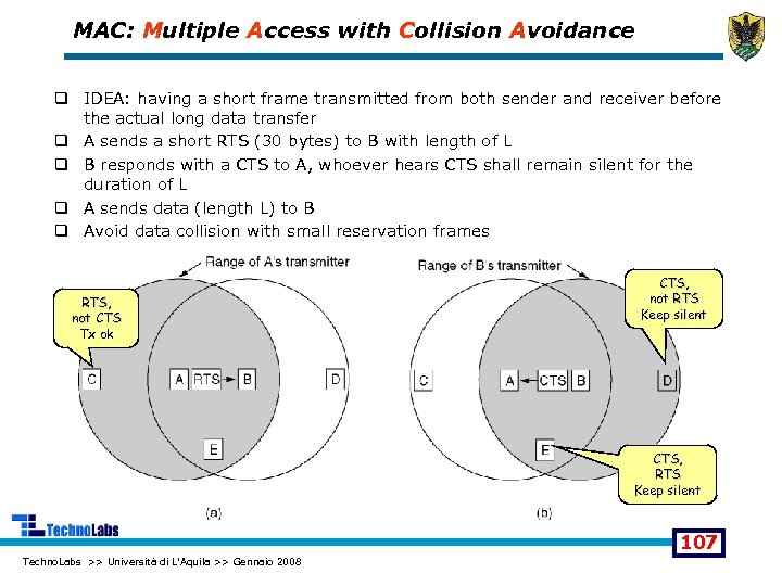 MAC: Multiple Access with Collision Avoidance q IDEA: having a short frame transmitted from