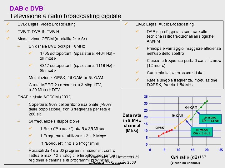 DAB e DVB Televisione e radio broadcasting digitale ü DVB: Digital Video Broadcasting ü