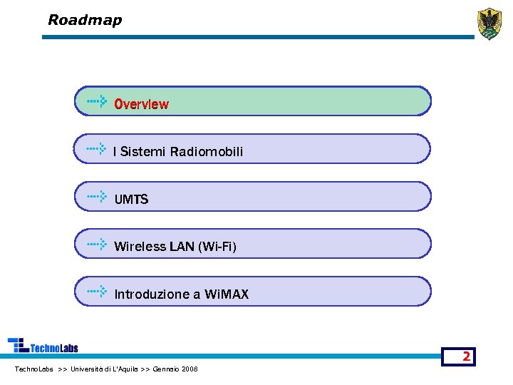 Roadmap Overview I Sistemi Radiomobili UMTS Wireless LAN (Wi-Fi) Introduzione a Wi. MAX 2