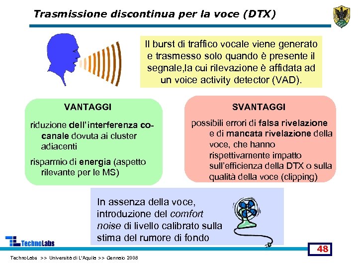 Trasmissione discontinua per la voce (DTX) Il burst di traffico vocale viene generato e