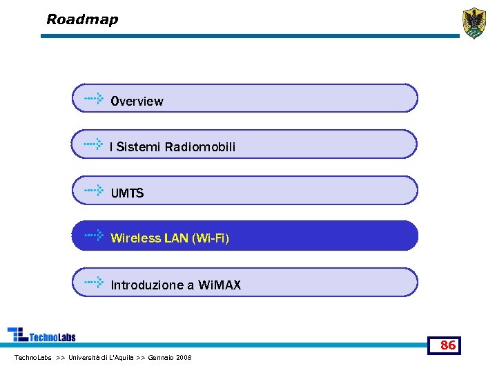 Roadmap Overview I Sistemi Radiomobili UMTS Wireless LAN (Wi-Fi) Introduzione a Wi. MAX 86