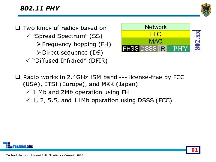 q Two kinds of radios based on ü “Spread Spectrum” (SS) Ø Frequency hopping
