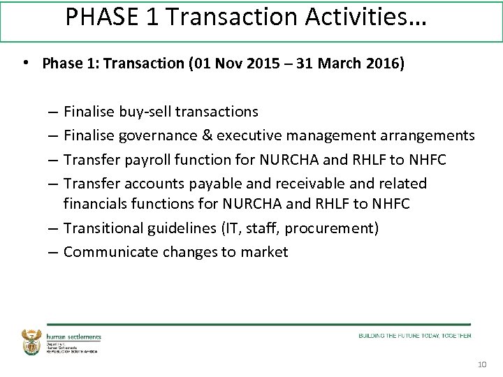 PHASE 1 Transaction Activities… • Phase 1: Transaction (01 Nov 2015 – 31 March