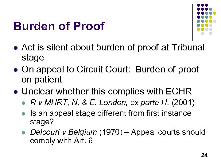 Burden of Proof l l l Act is silent about burden of proof at