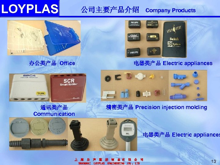 LOYPLAS 公司主要产品介绍 办公类产品 Office 通讯类产品 Communication Company Products 电器类产品 Electric appliances 精密类产品 Precision injection