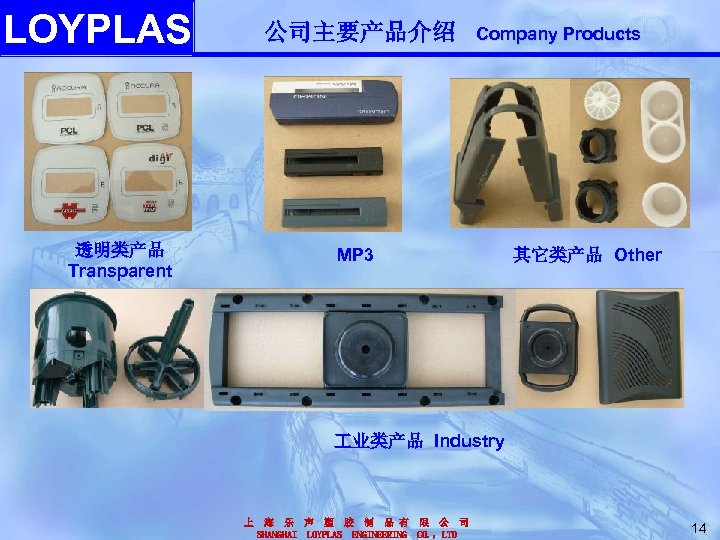 LOYPLAS 公司主要产品介绍 透明类产品 Transparent Company Products MP 3 其它类产品 Other 业类产品 Industry 上 海