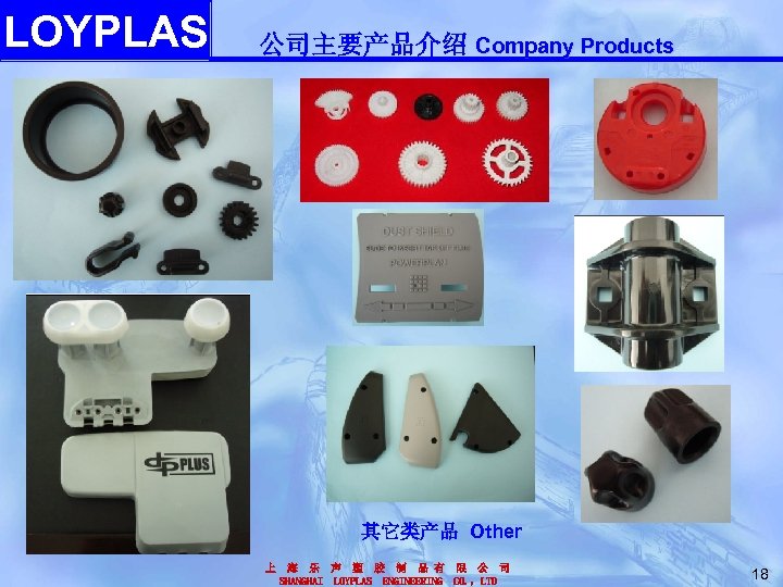 LOYPLAS 公司主要产品介绍 Company Products 其它类产品 Other 上 海 乐 声 塑 胶 制 品