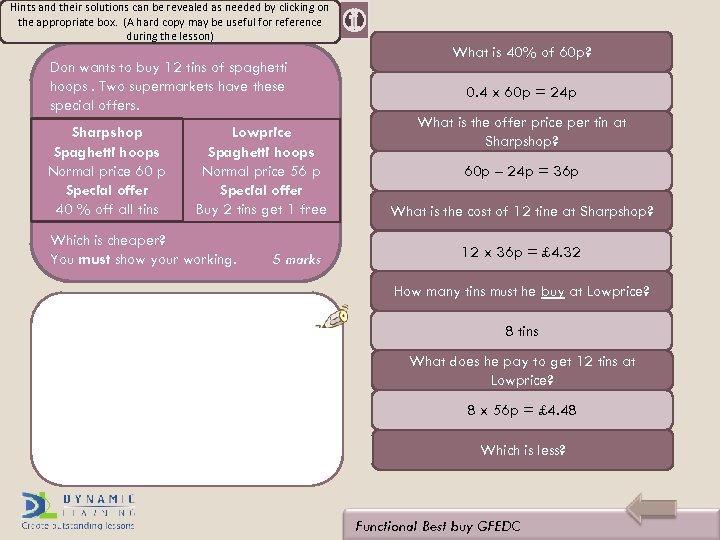 Hints and their solutions can be revealed as needed by clicking on With Hints