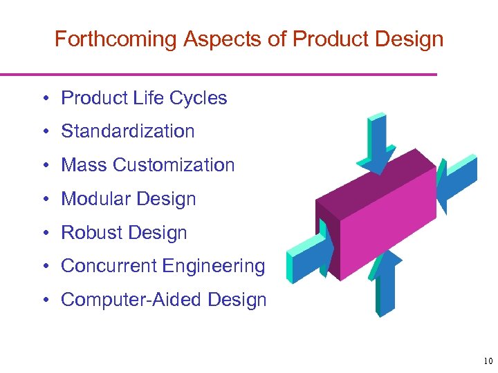 Forthcoming Aspects of Product Design • Product Life Cycles • Standardization • Mass Customization