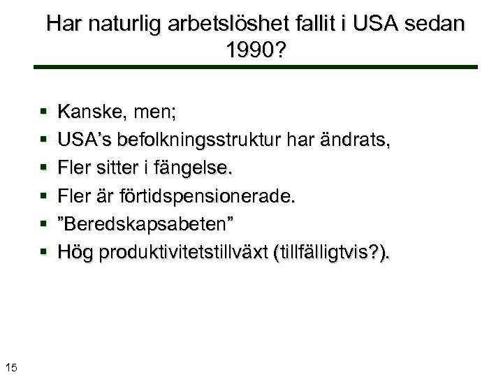 Har naturlig arbetslöshet fallit i USA sedan 1990? § § § 15 Kanske, men;