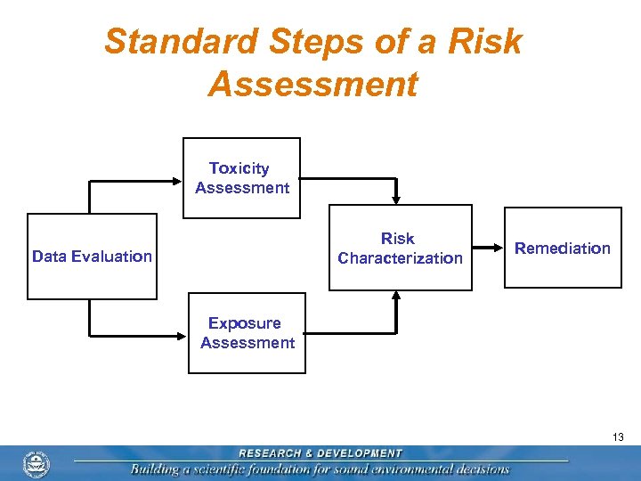 Standard Steps of a Risk Assessment Toxicity Assessment Risk Characterization Data Evaluation Remediation Exposure