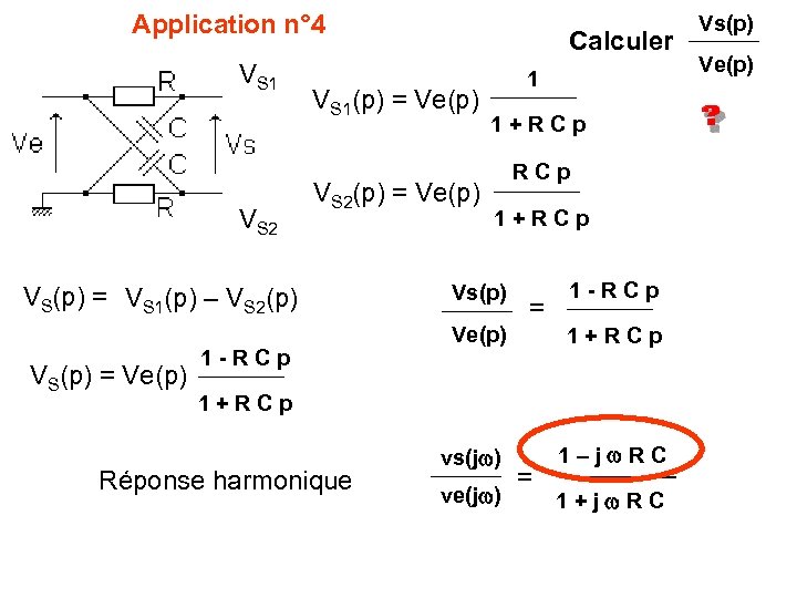 Application n° 4 VS 1 VS 2 VS 1(p) = Ve(p) VS 2(p) =