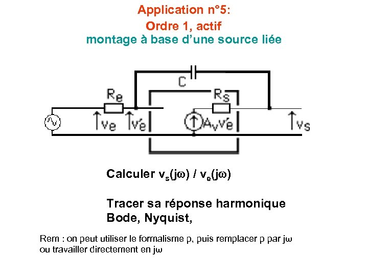 Application n° 5: Ordre 1, actif montage à base d’une source liée Calculer vs(j