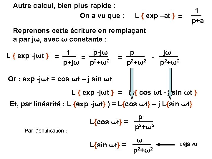Autre calcul, bien plus rapide : On a vu que : L { exp