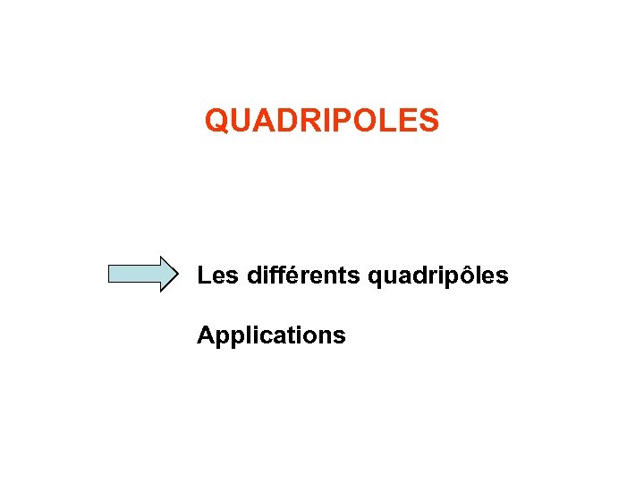 QUADRIPOLES Les différents quadripôles Applications 