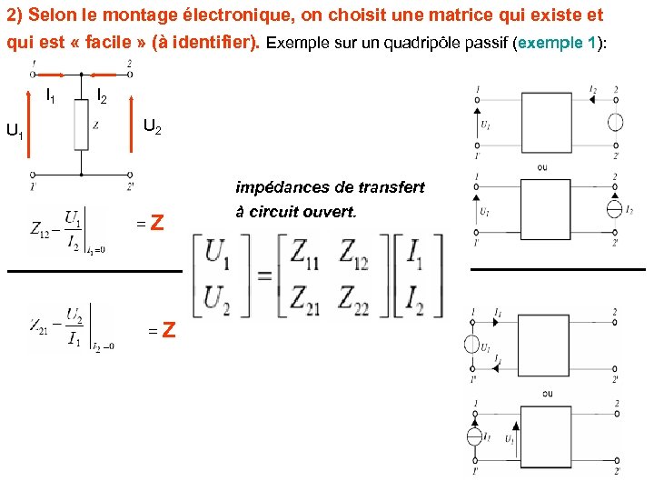 2) Selon le montage électronique, on choisit une matrice qui existe et qui est