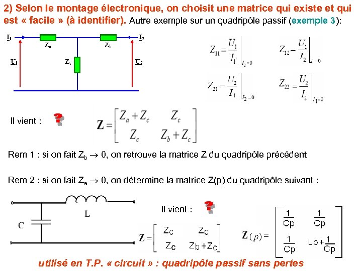 2) Selon le montage électronique, on choisit une matrice qui existe et qui est