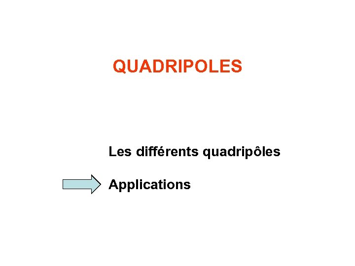 QUADRIPOLES Les différents quadripôles Applications 