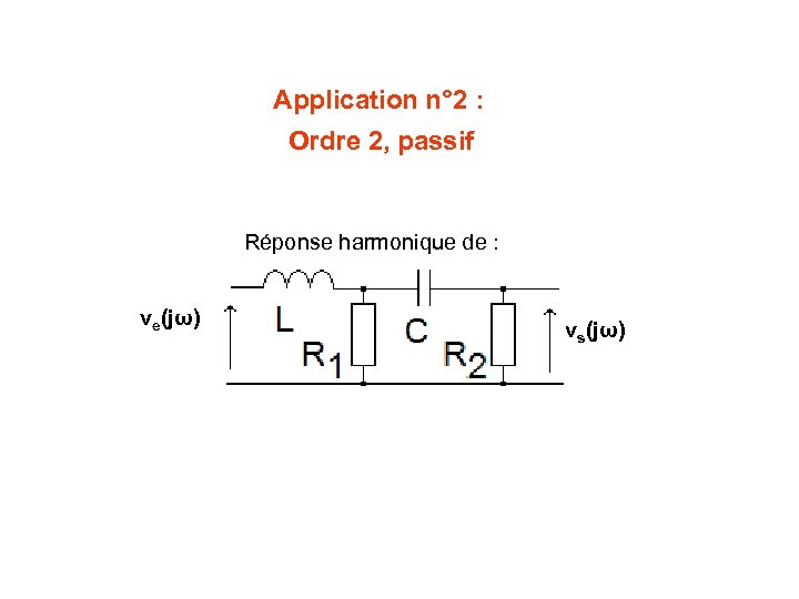 Application n° 2 : Ordre 2, passif Réponse harmonique de : ve(jω) vs(jω) 