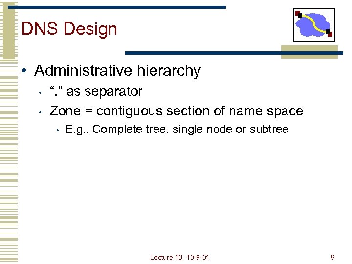 DNS Design • Administrative hierarchy • • “. ” as separator Zone = contiguous