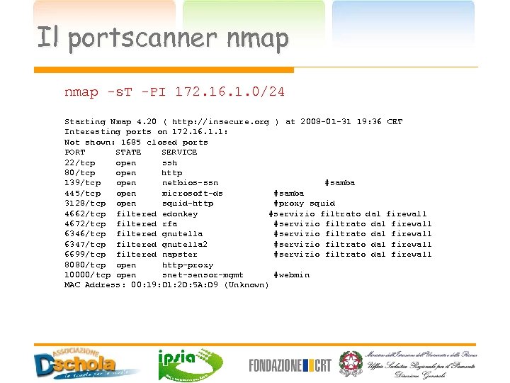 Il portscanner nmap -s. T -PI 172. 16. 1. 0/24 Starting Nmap 4. 20
