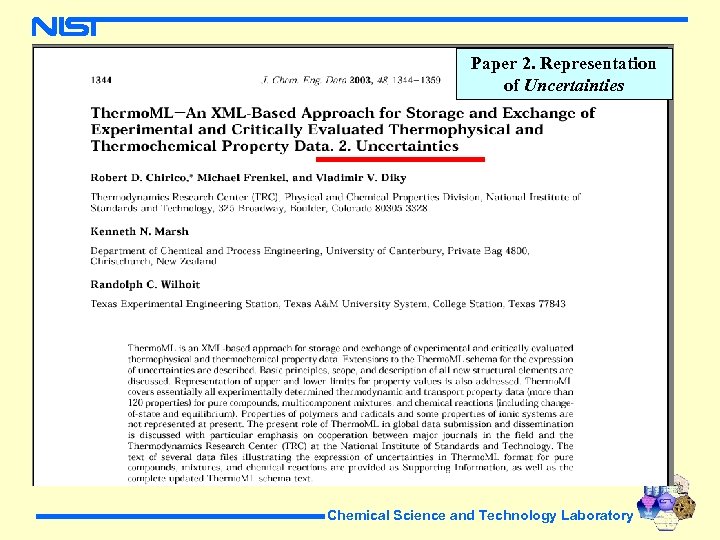 Paper 2. Representation of Uncertainties Chemical Science and Technology Laboratory 