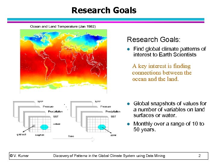 Research Goals: l Find global climate patterns of interest to Earth Scientists A key