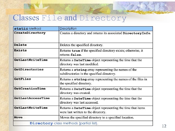  Classes File and Directory 12 
