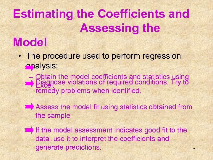 Estimating the Coefficients and Assessing the Model • The procedure used to perform regression