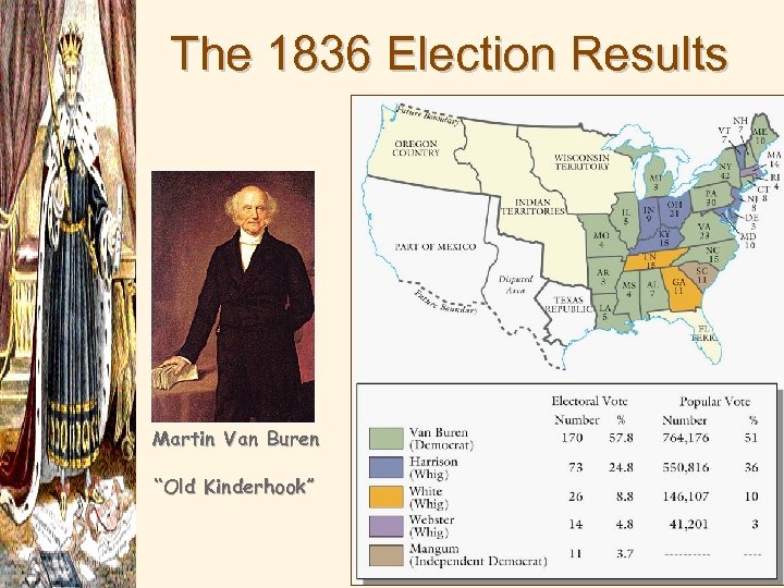 The 1836 Election Results Martin Van Buren “Old Kinderhook” 