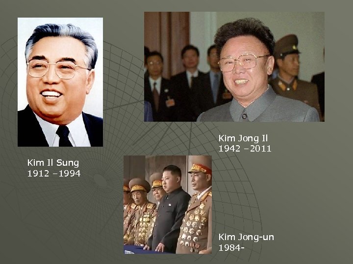 Kim Jong Il 1942 – 2011 Kim Il Sung 1912 – 1994 Kim Jong-un