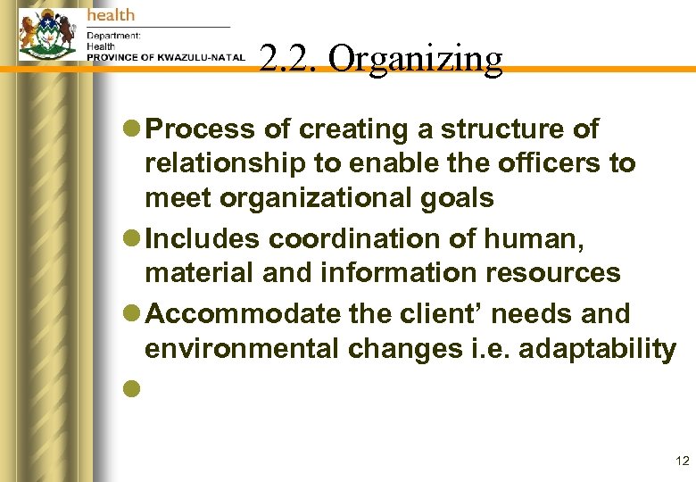 2. 2. Organizing l Process of creating a structure of relationship to enable the